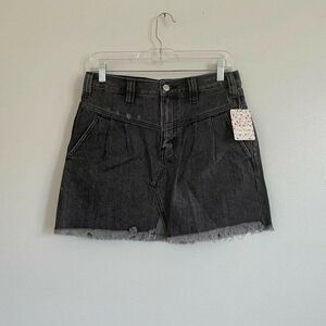 Free People Sanded Black Denim Jean Sidecar Skirt Sz 2 Western Cowgirl Festival